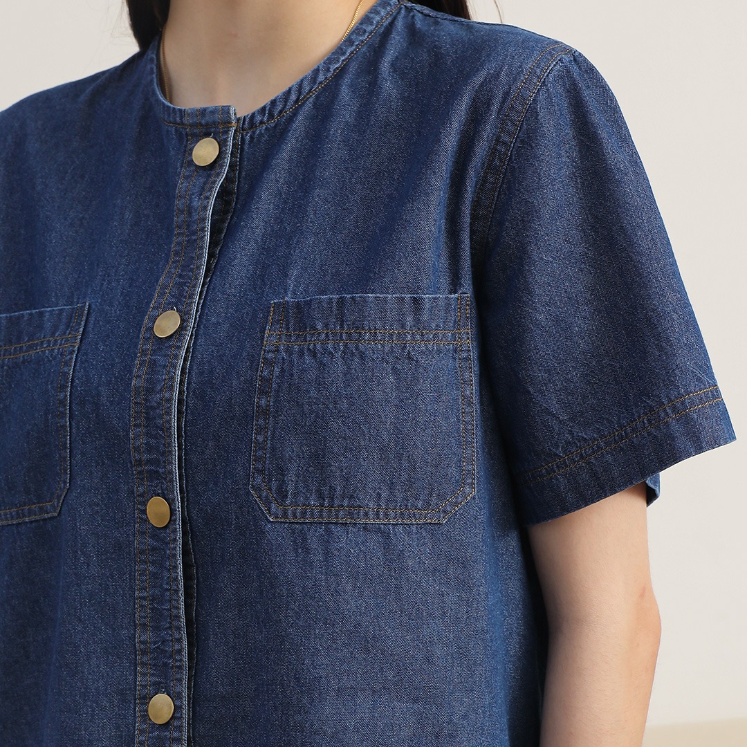 [Tutuloph] Sara Blouse Button Top | Top Wanita Denim Jeans - Denim Collection | Denim Kancing Lengan Pendek Denim Casual Fashion Normal Bigsize
