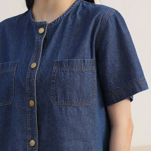 Image of [Tutuloph] Sara Blouse Button Top | Top Wanita Denim Jeans - Denim Collection | Denim Kancing Lengan Pendek Denim Casual Fashion Normal Bigsize