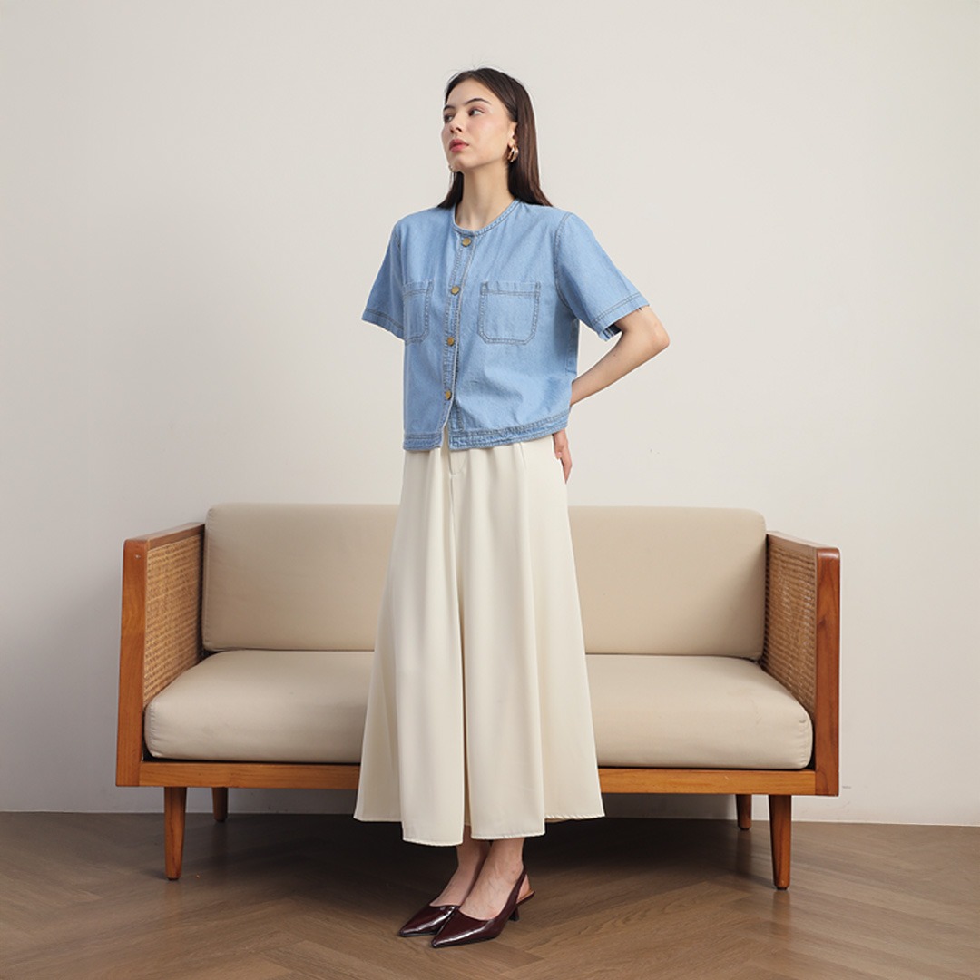 [Tutuloph] Sara Blouse Button Top | Top Wanita Denim Jeans - Denim Collection | Denim Kancing Lengan Pendek Denim Casual Fashion Normal Bigsize