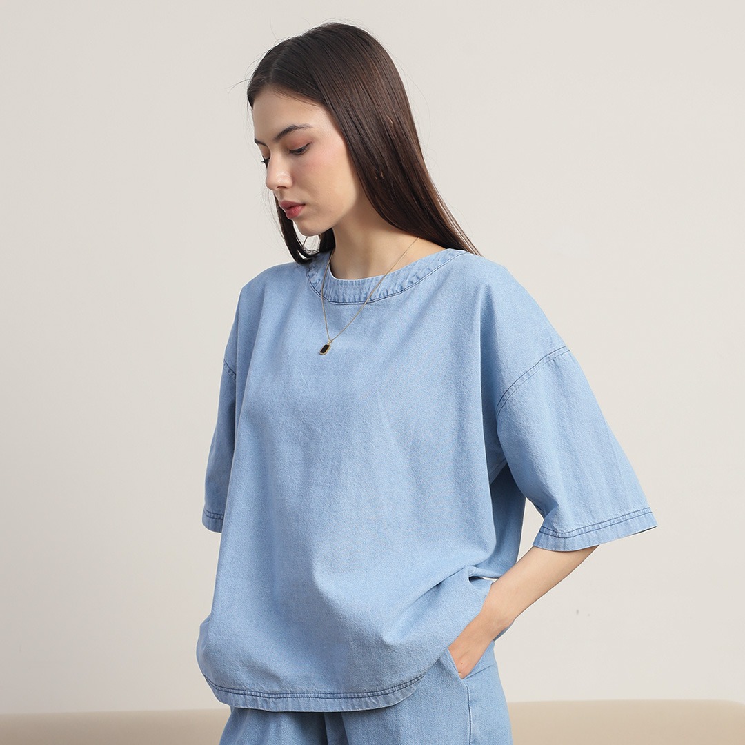 [Tutuloph] Sydney Shirt | Atasan Wanita Denim Top Jeans | Blouse Pendek Oversized Denim Casual Fashion Normal Bigsize