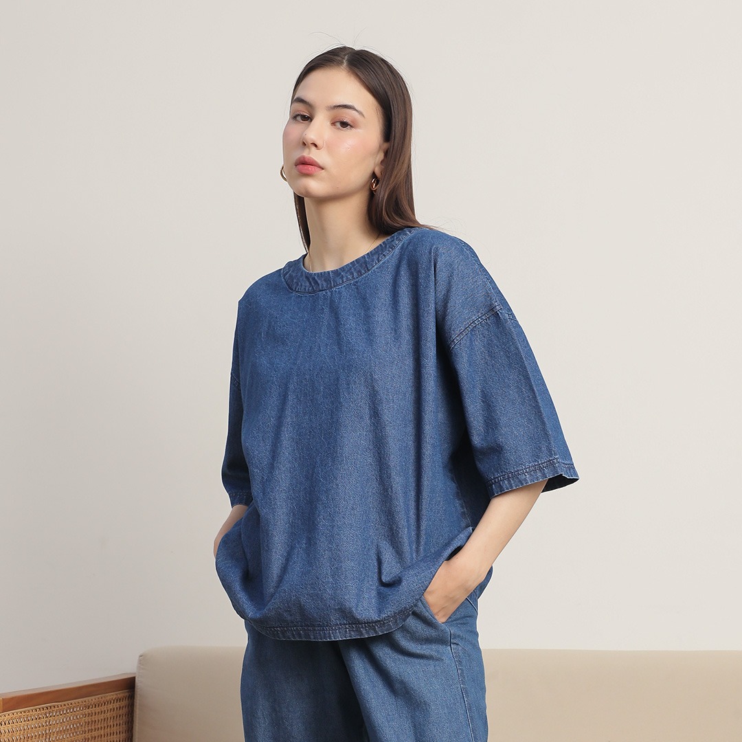[Tutuloph] Sydney Shirt | Atasan Wanita Denim Top Jeans | Blouse Pendek Oversized Denim Casual Fashion Normal Bigsize