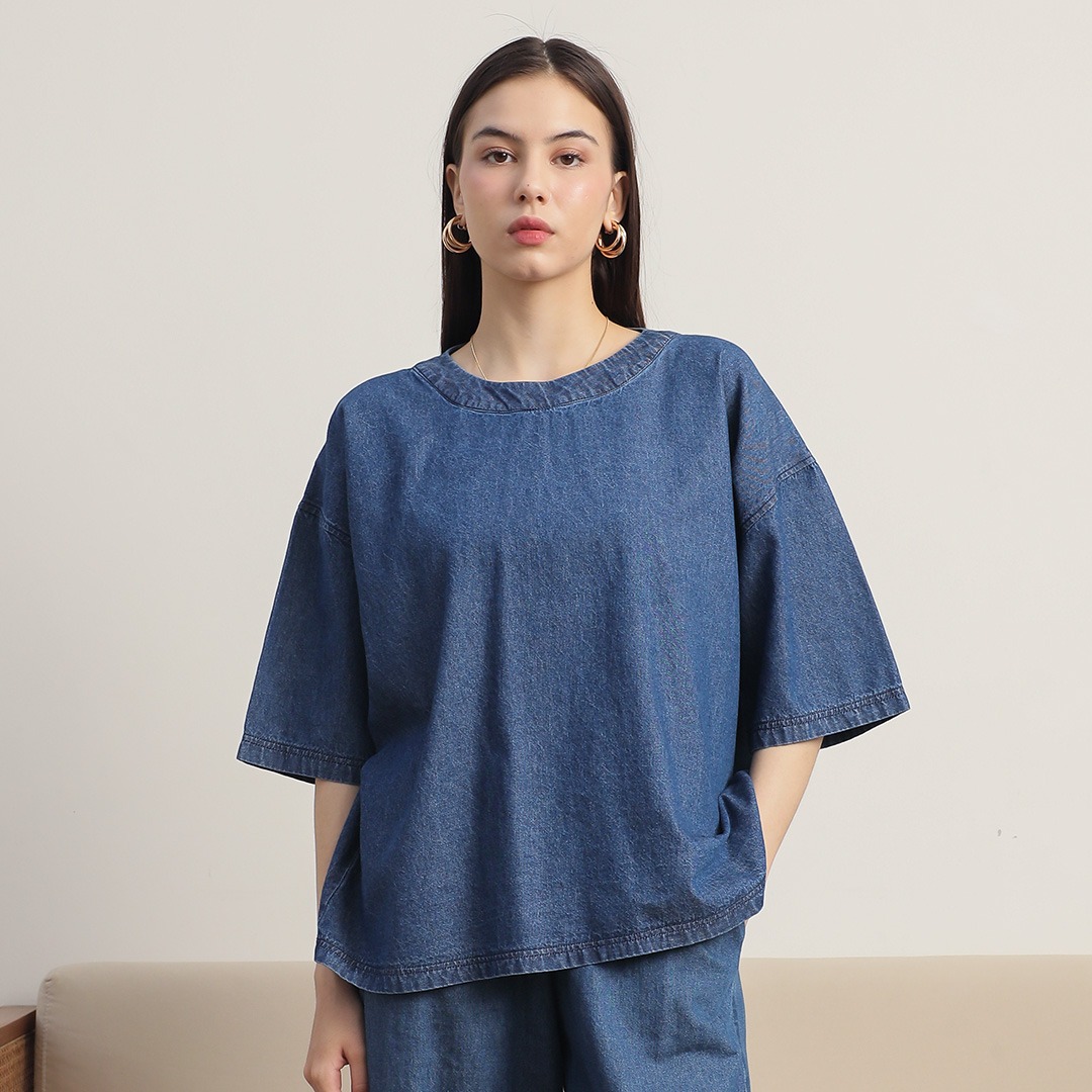 [Tutuloph] Sydney Shirt | Atasan Wanita Denim Top Jeans | Blouse Pendek Oversized Denim Casual Fashion Normal Bigsize