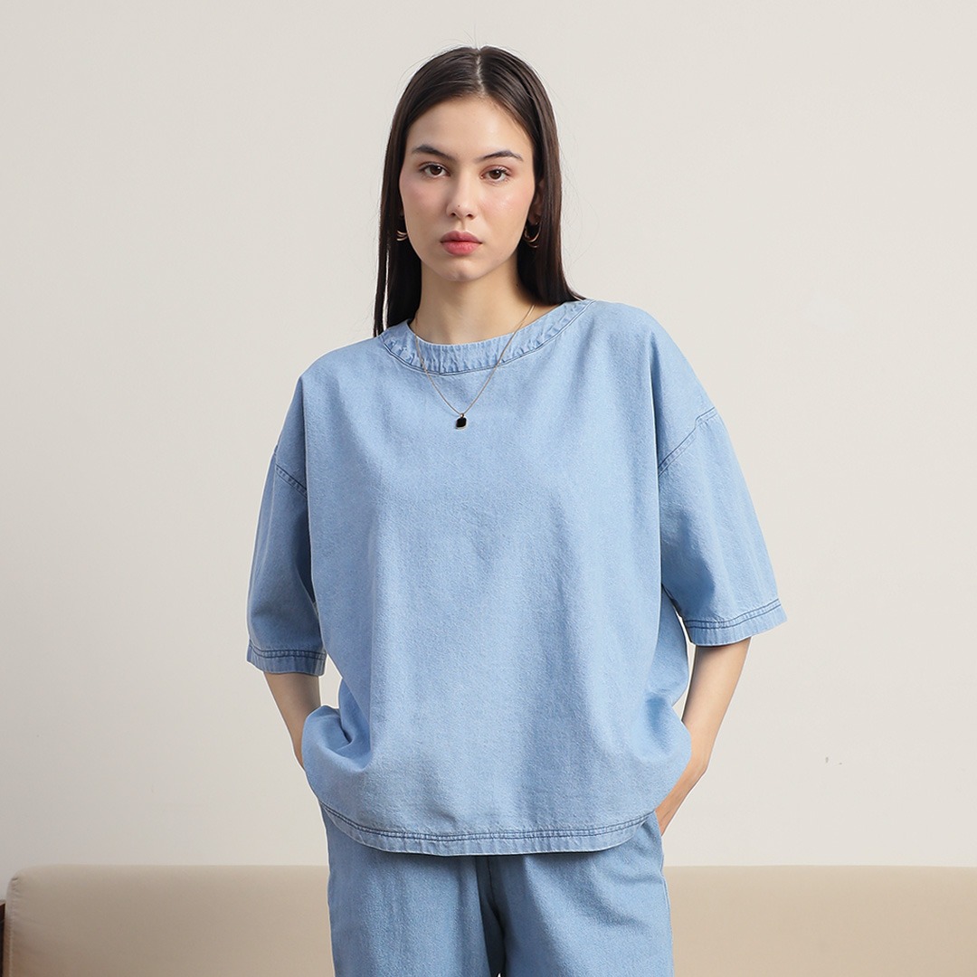 [Tutuloph] Sydney Shirt | Atasan Wanita Denim Top Jeans | Blouse Pendek Oversized Denim Casual Fashion Normal Bigsize