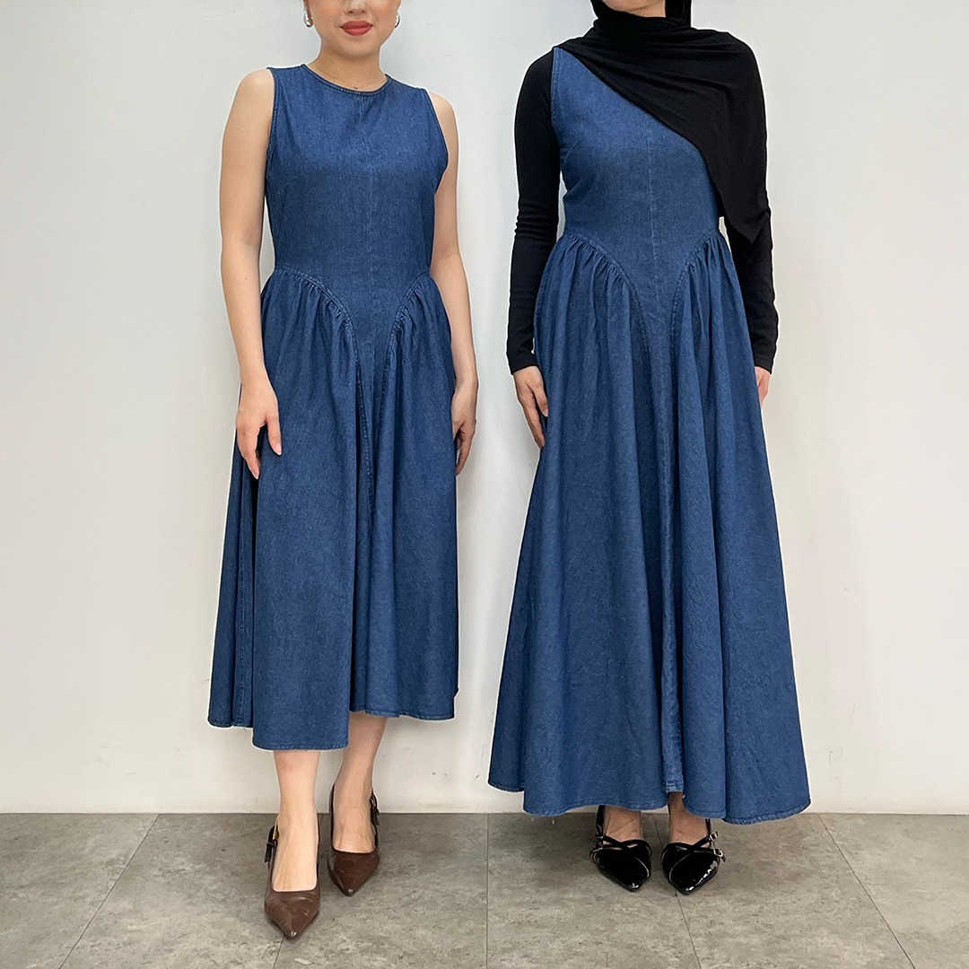 [Tutuloph] Vivian Dress | Dress Wanita Denim Jeans - Denim Collection | Terusan Kasual Dress Navy Casual Fashion Normal Bigsize