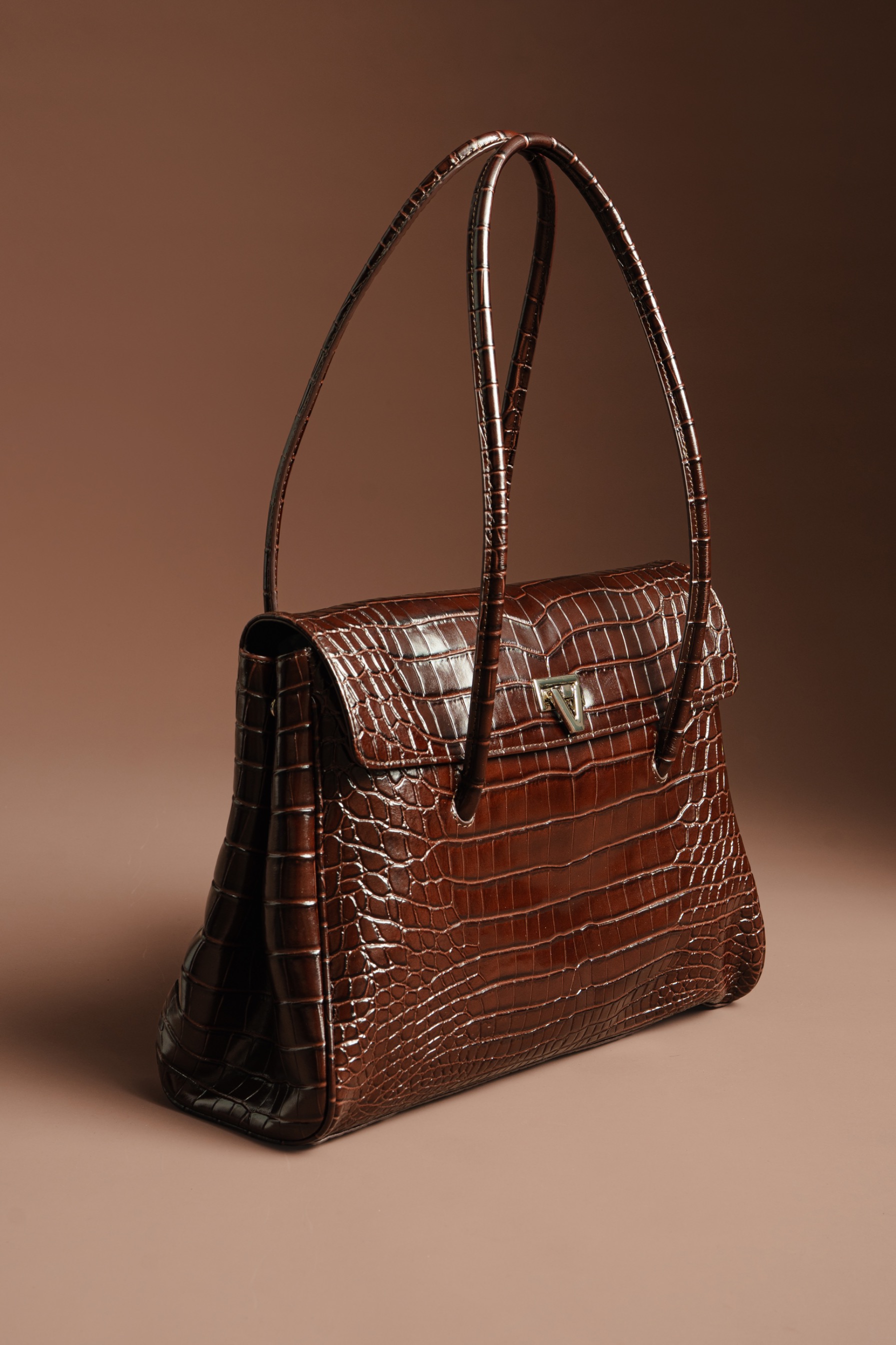 PO Cosmo Bag Chocolate Noir Crocodile Stamp - Shipping Start End of October