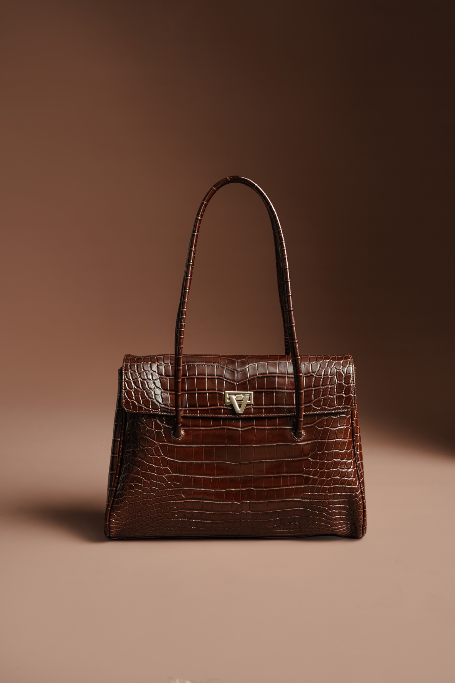 PO Cosmo Bag Chocolate Noir Crocodile Stamp - Shipping Start End of October