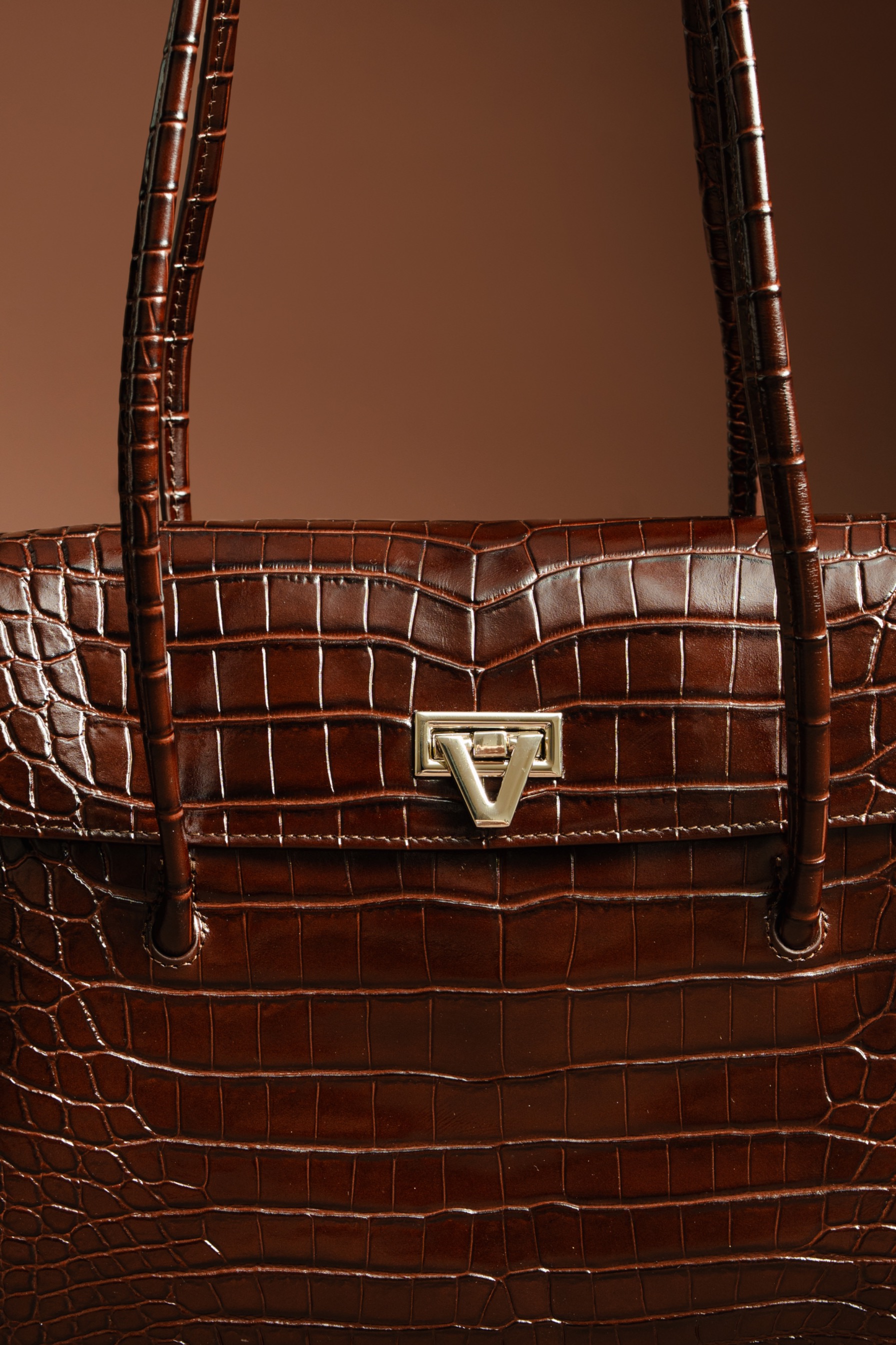 PO Cosmo Bag Chocolate Noir Crocodile Stamp - Shipping Start End of October