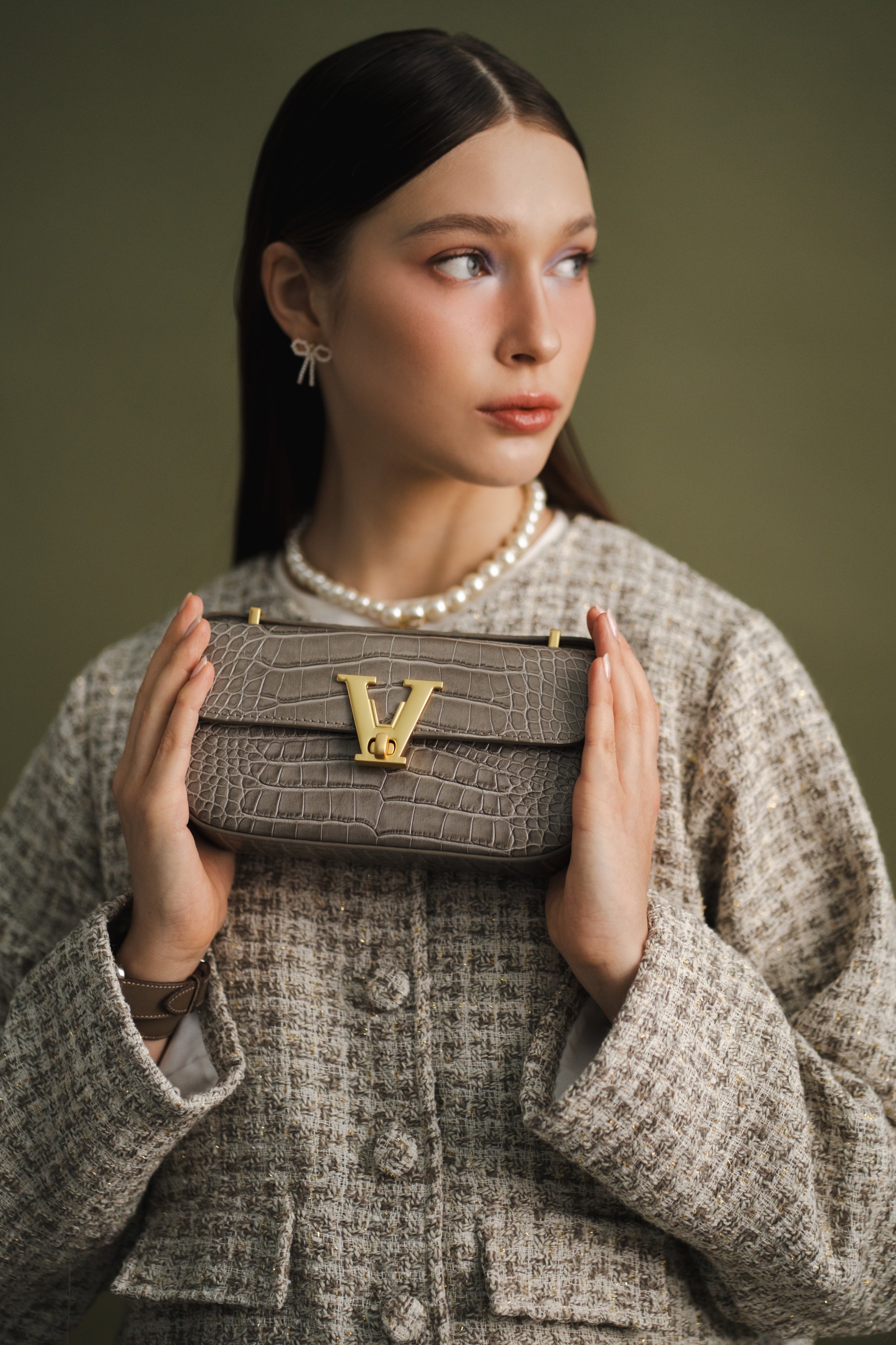 Mini Grey Moonstone Croco Bag