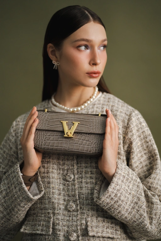Image of Mini Grey Moonstone Croco Bag