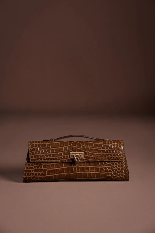 Image of Davi Bag Praline Brown Crocodile Stamp GOLD Hardware - READY STOCK