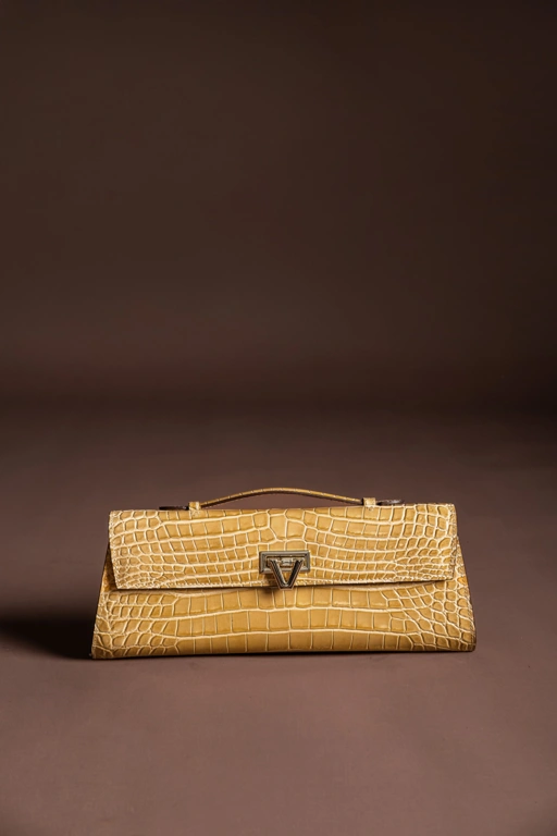 Image of Davi Bag Creme Brulee Crocodile Stamp GOLD Hardware - STARTS SHIPPING EARLY DECEMBER 2025