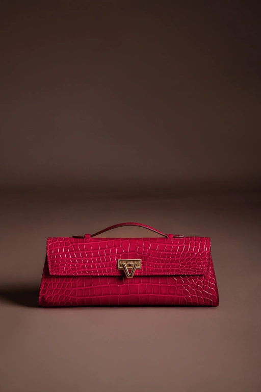 Image of Davi Bag Cherry Red Crocodile Stamp GOLD Hardware - READY STOCK