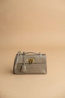 READY STOCK Heart Bag Charcoal Crocodile Stamp