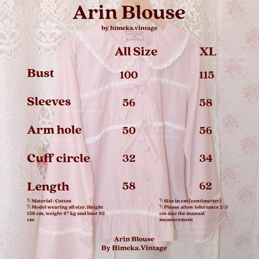 Image of Himeka Vintage - Arin Blouse - Coquette Blouse - Cottagecore Blouse - Vintage Blouse - Blouse Salur Polos