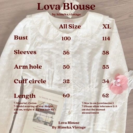 Himeka Vintage - Lova Fitted Blouse - Blouse bordir katun dengan renda - coquette blouse - vintage blouse