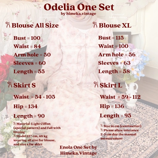 Image of Himeka Vintage | Odelia One Set (Special Pattern) | - Raya set - Blouse and Skirt - Coquette Blouse - Coquette Skirt - Vintage Blouse - Vintage Skirt - Cottagecore Blouse - Cottagecore Skirt