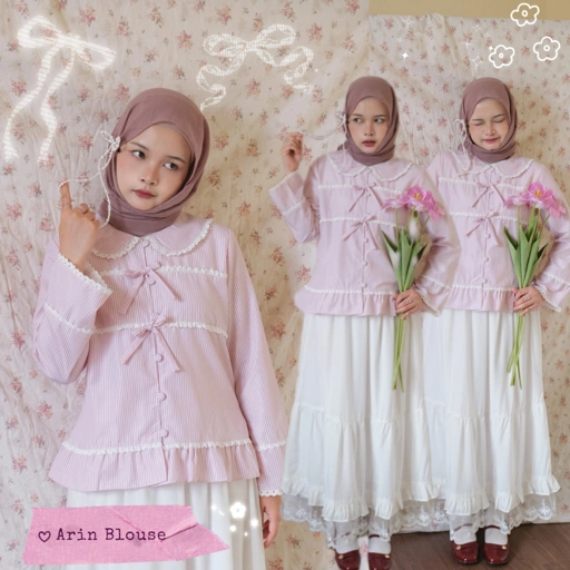 Image of Himeka Vintage - Arin Blouse - Coquette Blouse - Cottagecore Blouse - Vintage Blouse - Blouse Salur Polos