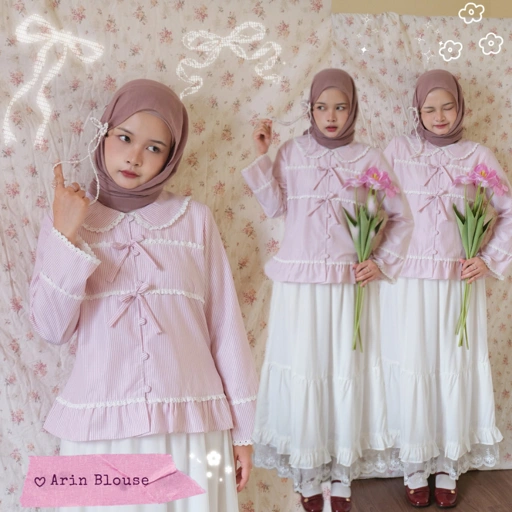 Image of Himeka Vintage - Arin Blouse - Coquette Blouse - Cottagecore Blouse - Vintage Blouse - Blouse Salur Polos