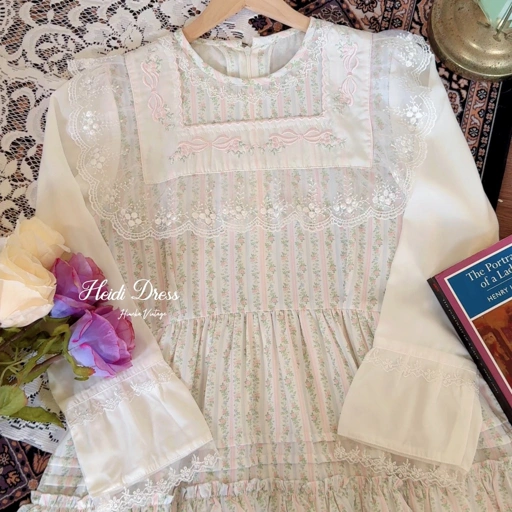 Image of Himeka Vintage - Heidi Raya Dress (special pattern) - Emboridery Dress - Vintage Dress - Cottagecore Dress - Coquette Dress