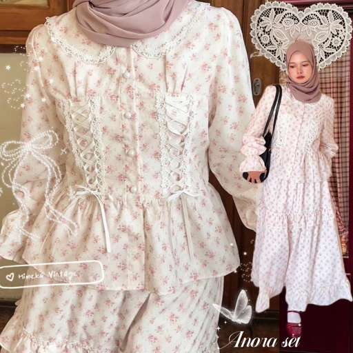 Image of Himeka Vintage | Anora One Set (Special Pattern) | dijual terpisah - Blouse and Skirt - Coquette Blouse - Coquette Skirt - Vintage Blouse - Vintage Skirt - Cottagecore Blouse - Cottagecore Skirt