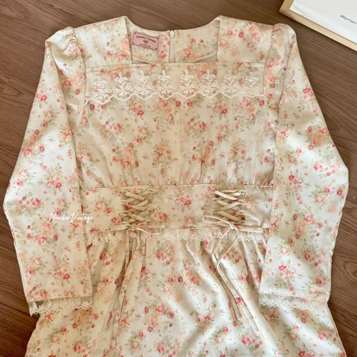 Image of Himeka Vintage - Evarose Dress (special pattern) - Raya Dress - Layered Dress -Vintage Dress - Cottagecore Dress - Coquette Dress