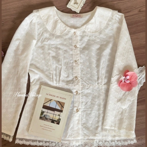 Image of Himeka Vintage - Lova Blouse - Embroidery Blouse - White Blouse - Vintage Coquette Blouse - Coquette Blouse