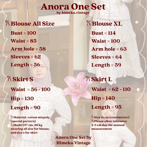 Image of Himeka Vintage | Anora One Set (Special Pattern) | dijual terpisah - Blouse and Skirt - Coquette Blouse - Coquette Skirt - Vintage Blouse - Vintage Skirt - Cottagecore Blouse - Cottagecore Skirt