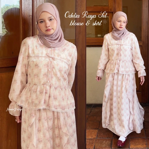 Image of Himeka Vintage | Odelia One Set (Special Pattern) | - Raya set - Blouse and Skirt - Coquette Blouse - Coquette Skirt - Vintage Blouse - Vintage Skirt - Cottagecore Blouse - Cottagecore Skirt