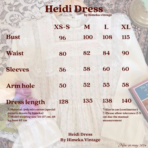 Image of Himeka Vintage - Heidi Raya Dress (special pattern) - Emboridery Dress - Vintage Dress - Cottagecore Dress - Coquette Dress