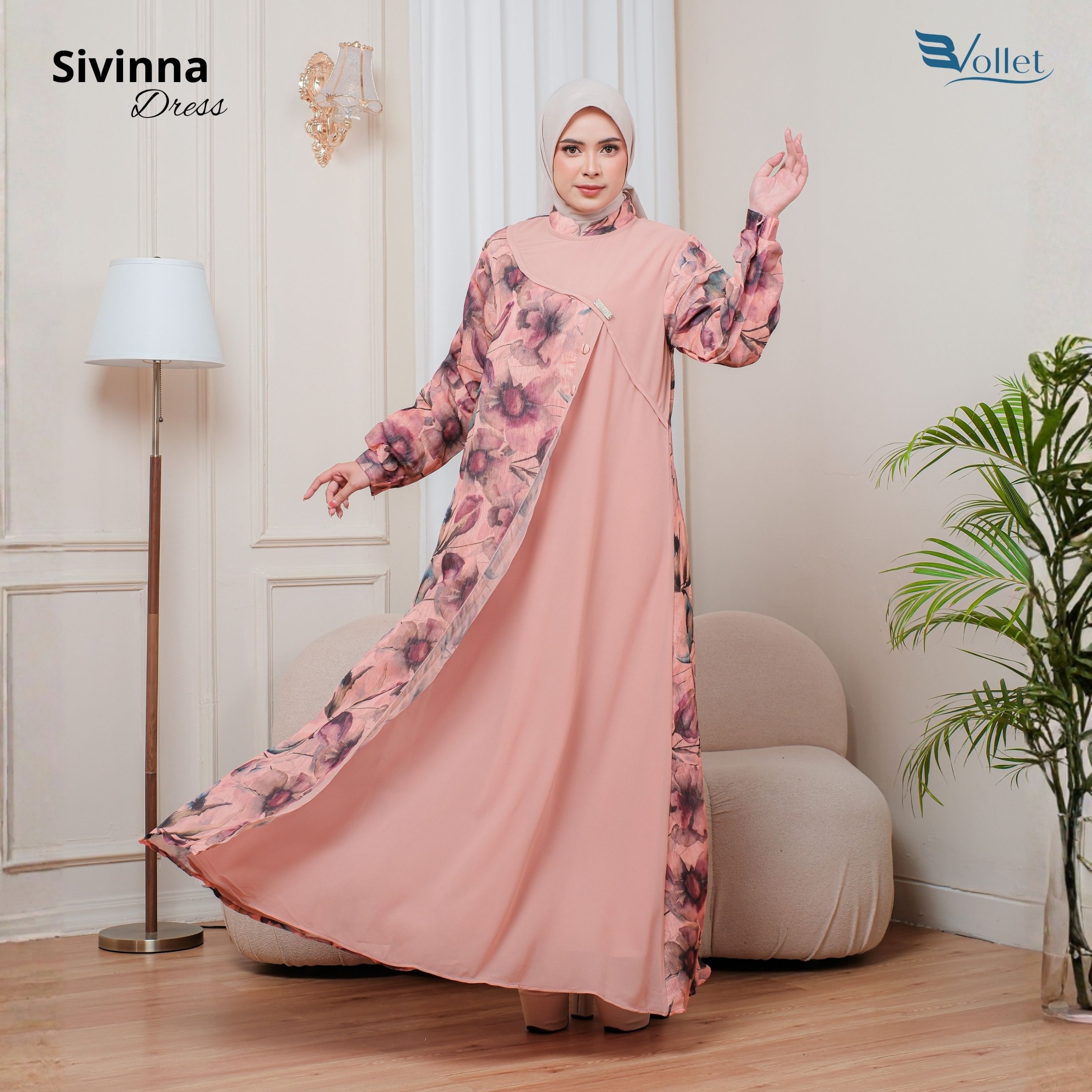 EVOLLET | SIVINNA DRESS [GAMIS ONLY] - Gamis Terkini, Motif Bunga, Anggun Menawan