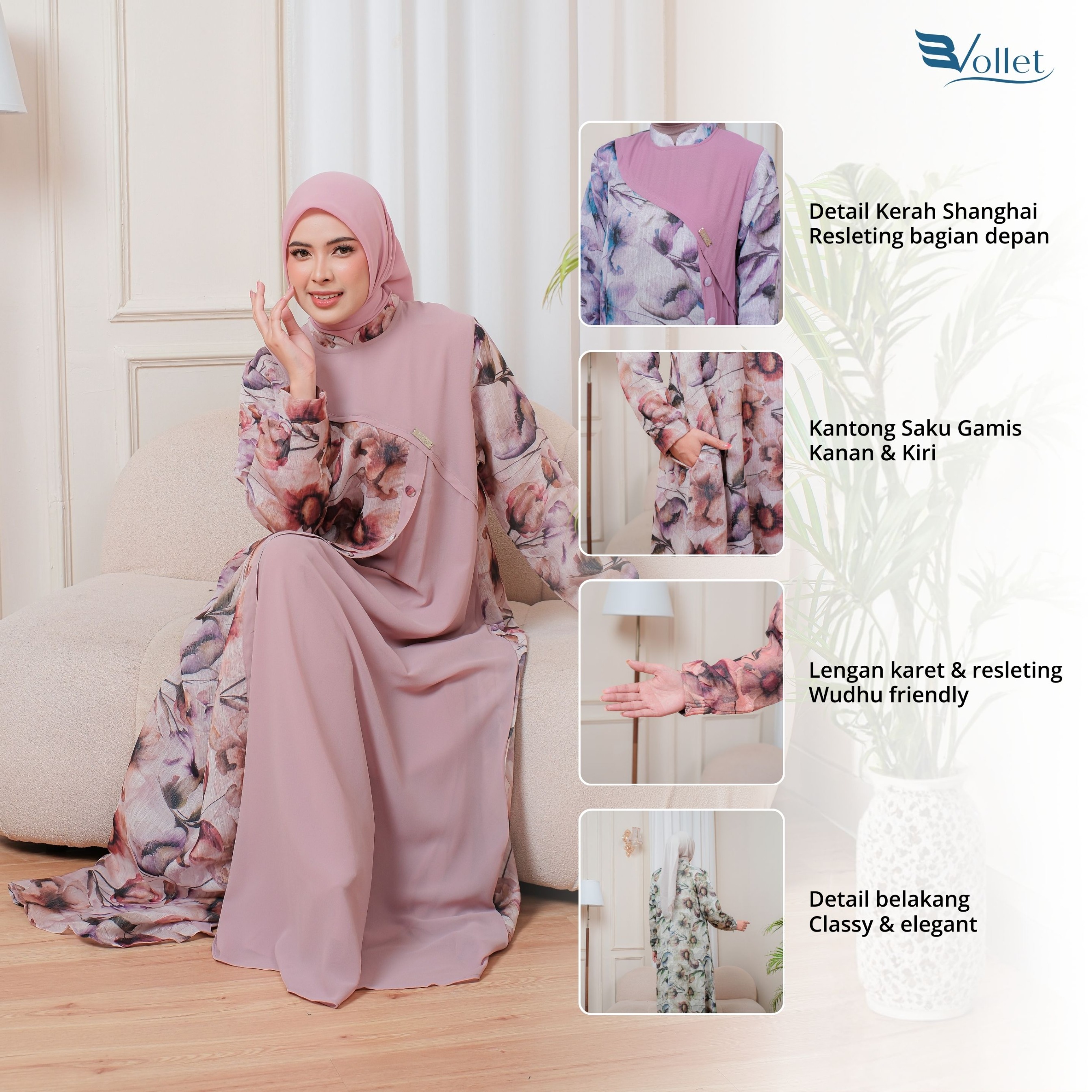 EVOLLET | SIVINNA DRESS [GAMIS ONLY] - Gamis Terkini, Motif Bunga, Anggun Menawan