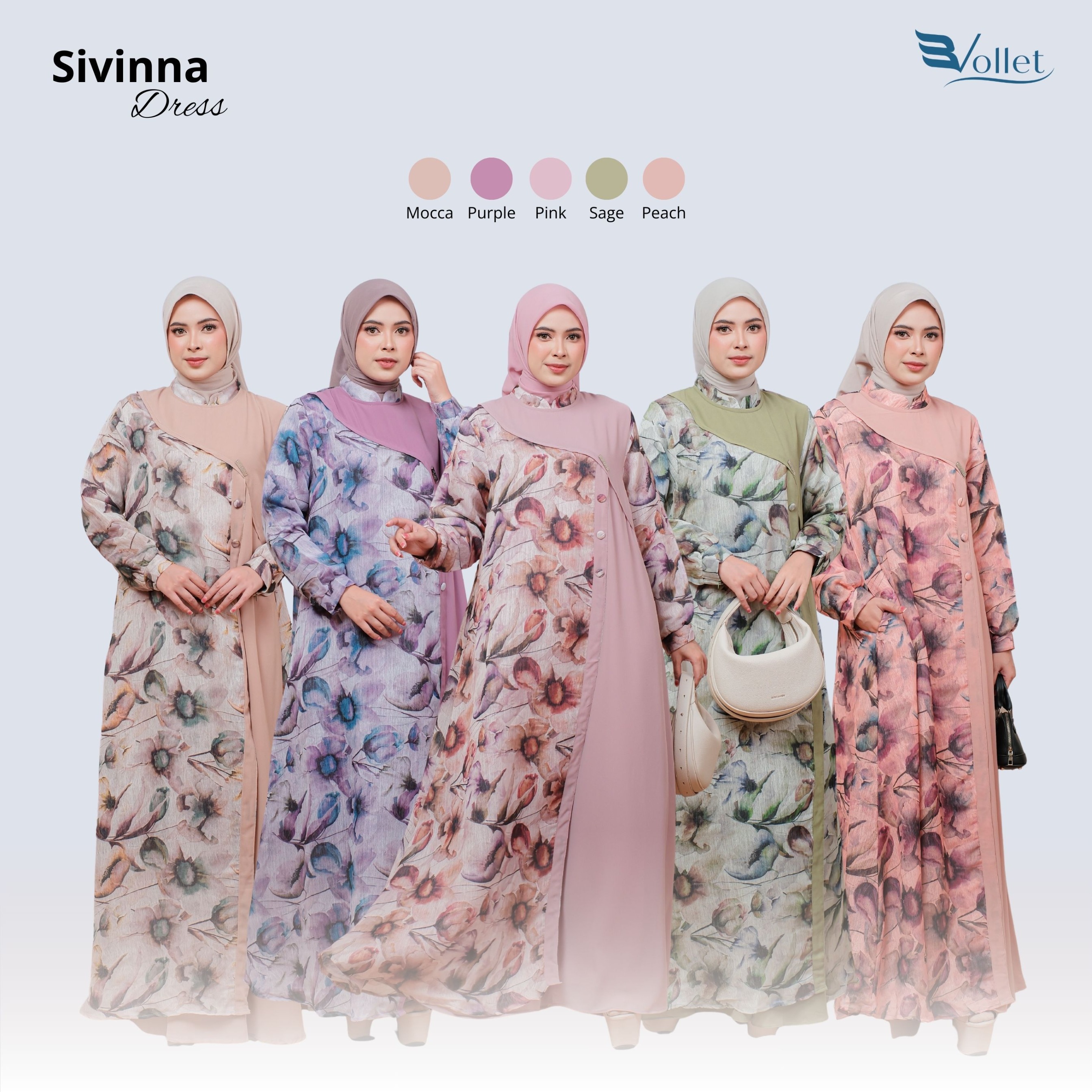 EVOLLET | SIVINNA DRESS [GAMIS ONLY] - Gamis Terkini, Motif Bunga, Anggun Menawan
