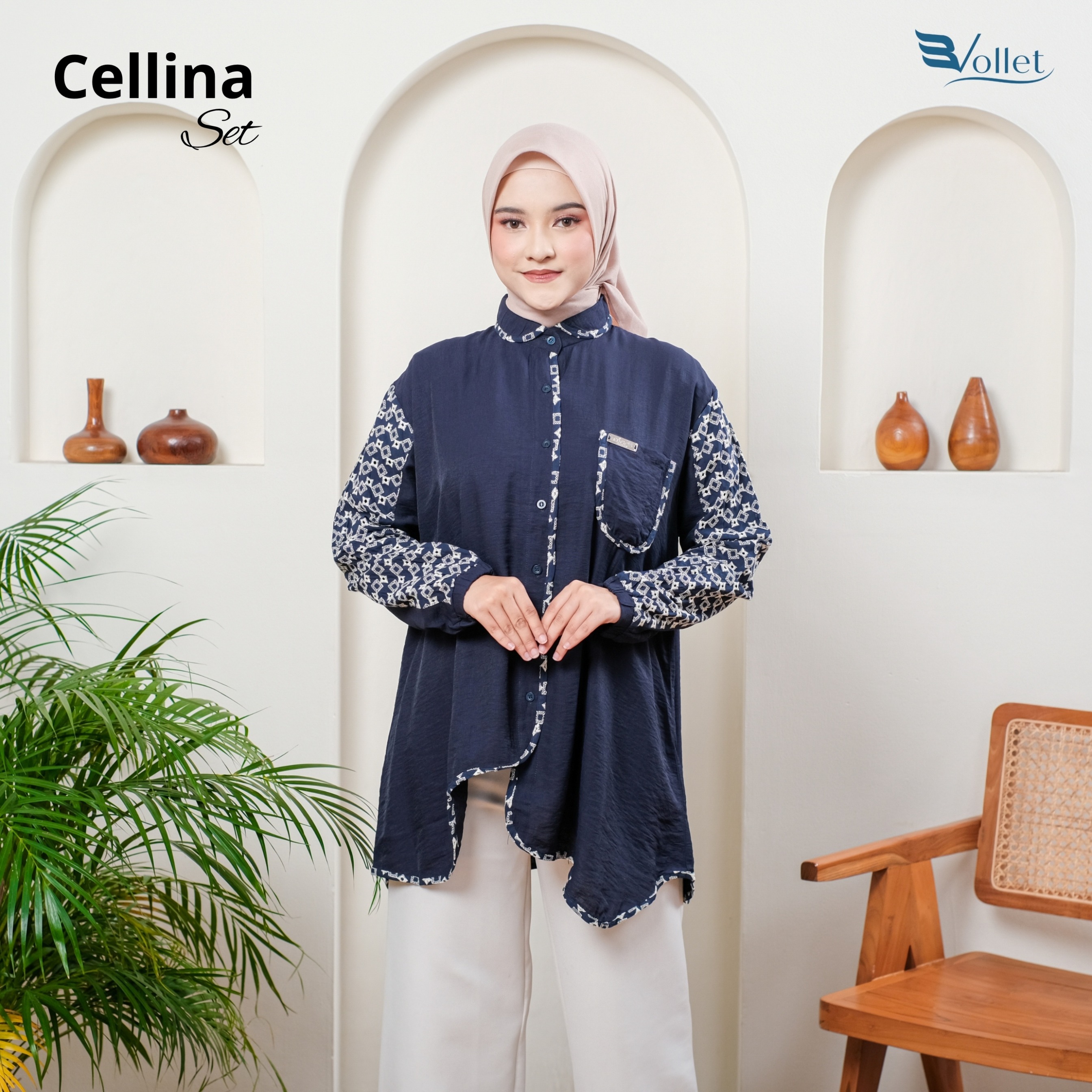Evollet - (ATASAN ONLY) Cellina Tunik Atasan Wanita Bahan Linen Terkini
