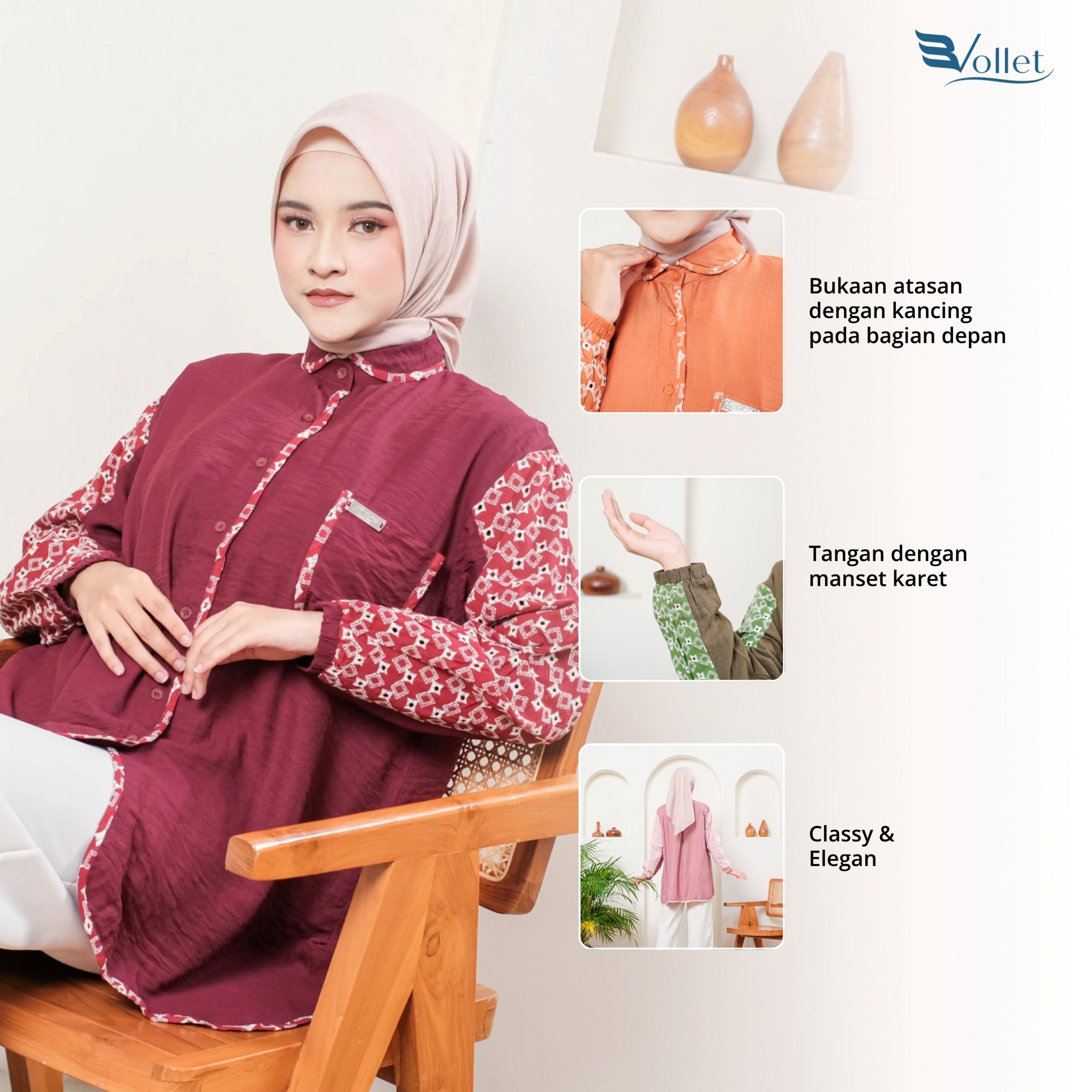Evollet - (ATASAN ONLY) Cellina Tunik Atasan Wanita Bahan Linen Terkini