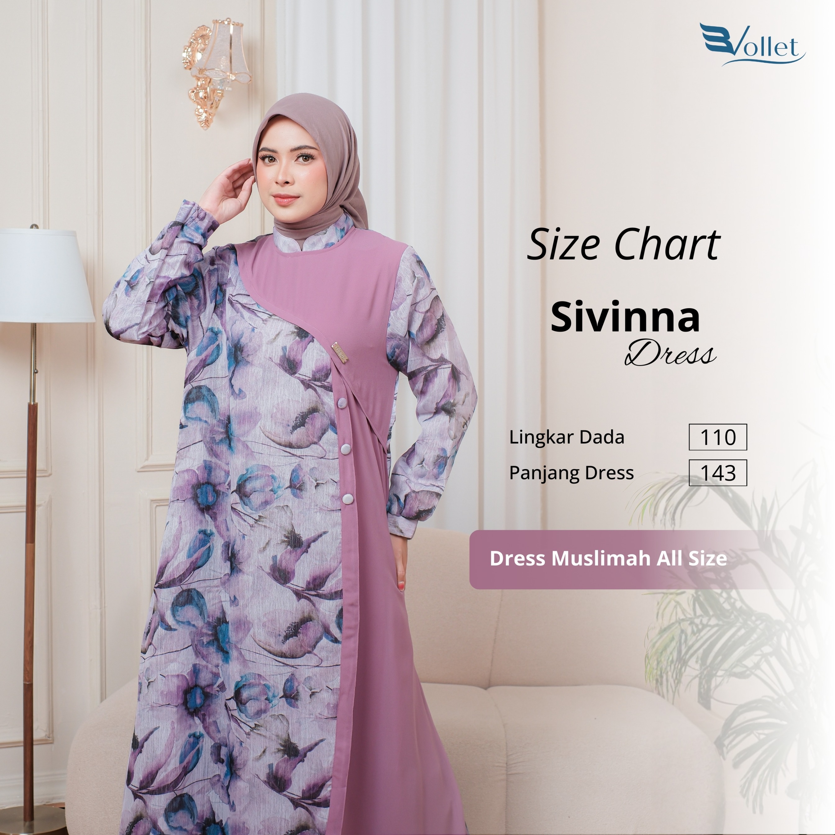 EVOLLET | SIVINNA DRESS [GAMIS ONLY] - Gamis Terkini, Motif Bunga, Anggun Menawan