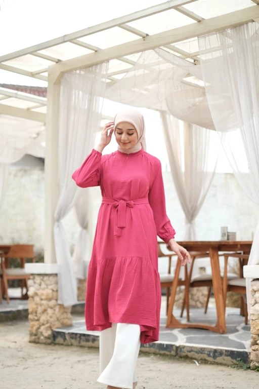 Image of Elbise Hanna Tunik Simple Polos Premium Super Lembut Flowy Desain Resleting