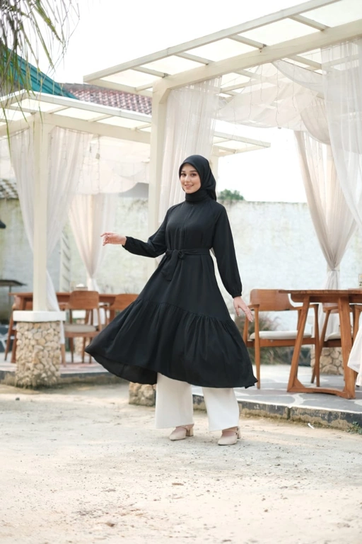 Image of Elbise Hanna Tunik Simple Polos Premium Super Lembut Flowy Desain Resleting
