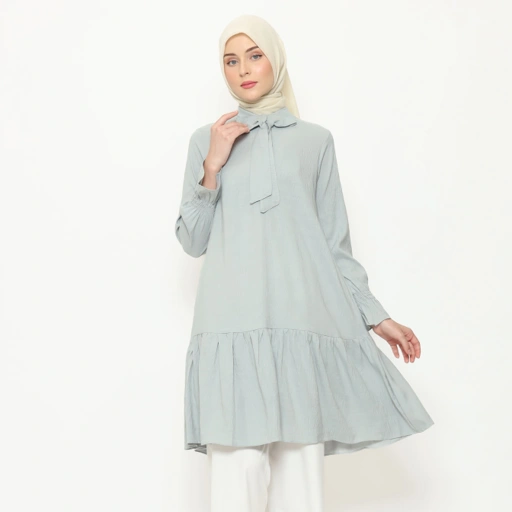 Image of Elbise Ameera Tunik - Warna Pastel Aksen Pita Lembut Soft Desain Resletin Busui Office Atasan