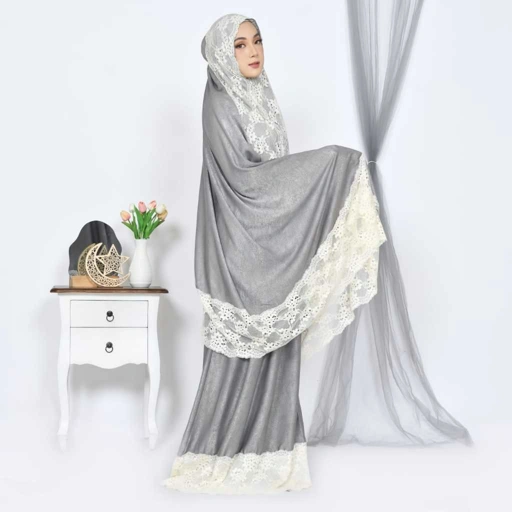 Image of Elbise Haneefa PrayerSet - Mukena Ibadah Lace Emboss Resleting
