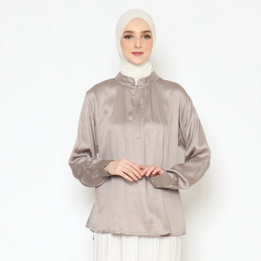 Image of Elbise Emma Blouse Daily Rayon Twill Premium Adem Desain Tali Pinggang Hitam Pink Terracotta Sand