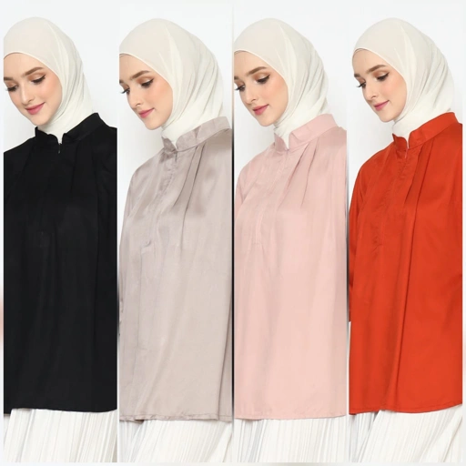 Image of Elbise Emma Blouse Daily Rayon Twill Premium Adem Desain Tali Pinggang Hitam Pink Terracotta Sand