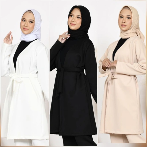 Image of Elbise Kiara Outer Bahan Scuba Premium Desain Simple Tanpa Kancing Warna Netral Black White Beige