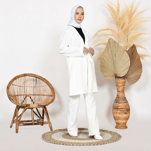 Image of Elbise Kiara Outer Bahan Scuba Premium Desain Simple Tanpa Kancing Warna Netral Black White Beige