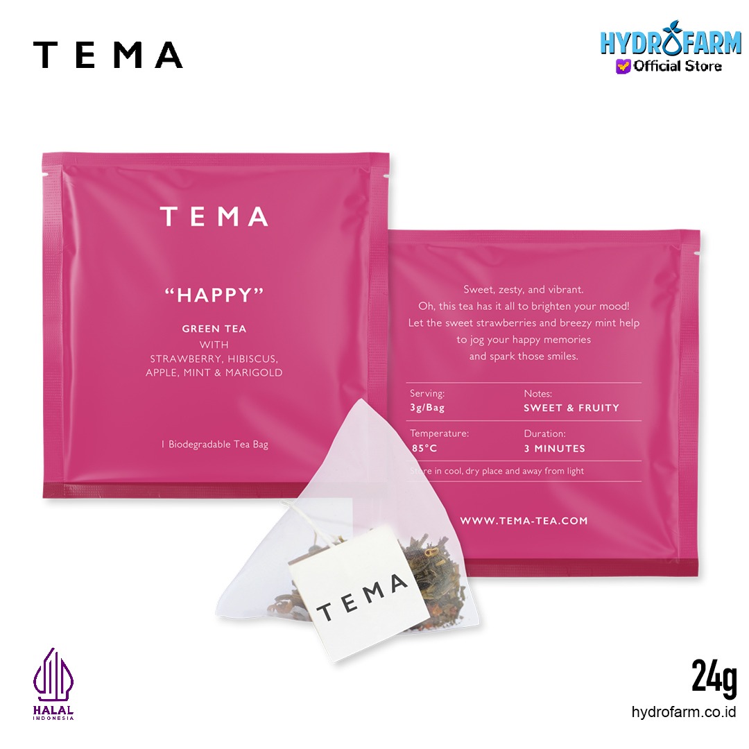Tema - Tea Bags Happy / Green Tea with Strawberry / Teh Hjiau Dengan Strawberry
