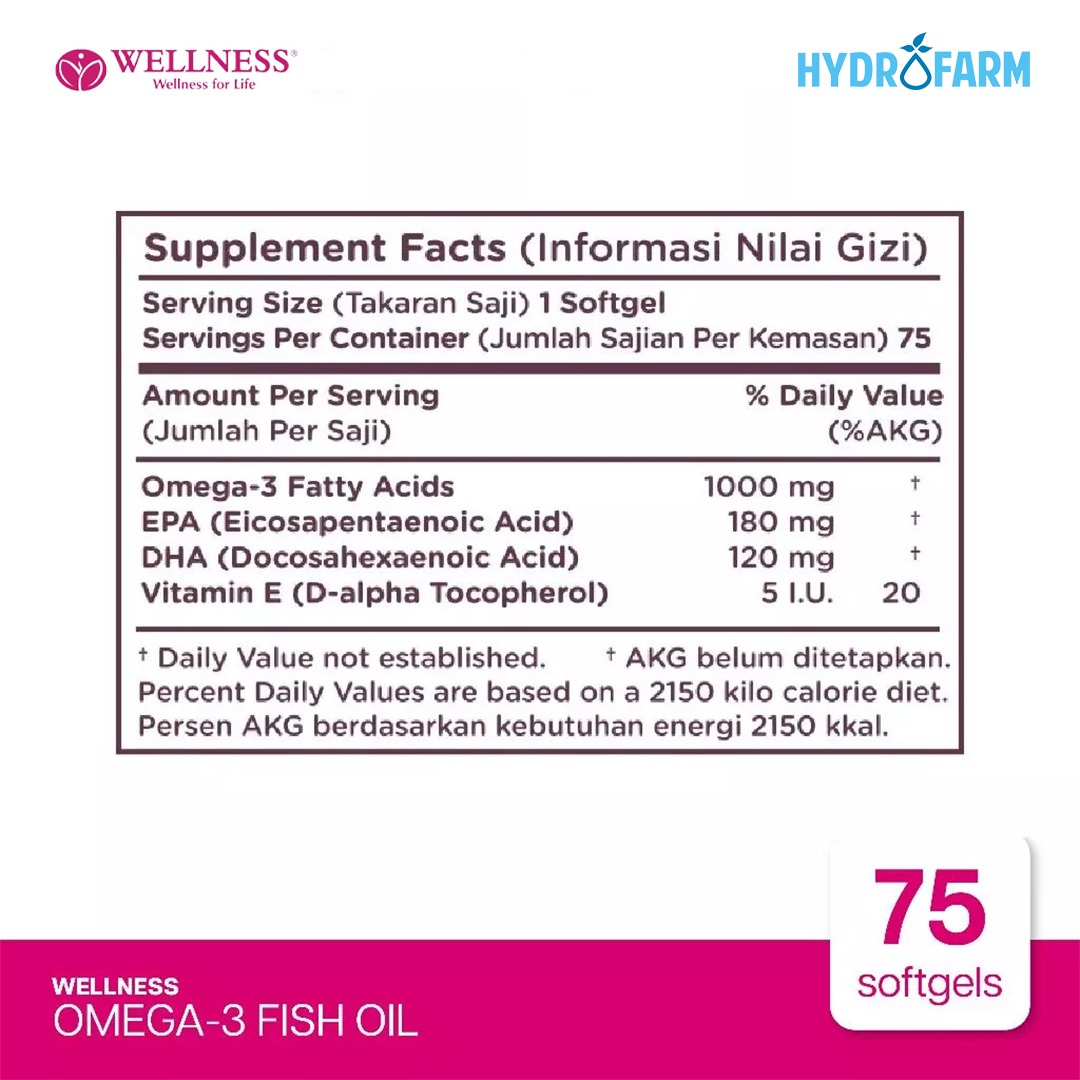 Wellness - Omega 3 Fish Oil 1000mg Bundle Promo Paket Buy1Get1 (75 Softgels)
