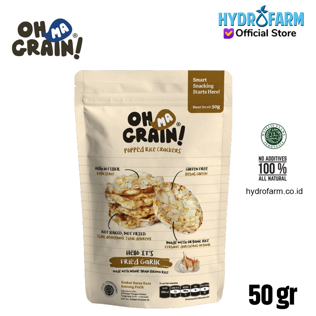Popped Rice Crackers / Fried Garlic - Oh Ma Grain