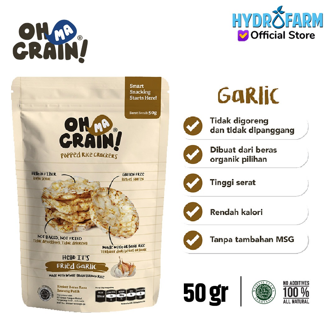 Popped Rice Crackers / Fried Garlic - Oh Ma Grain