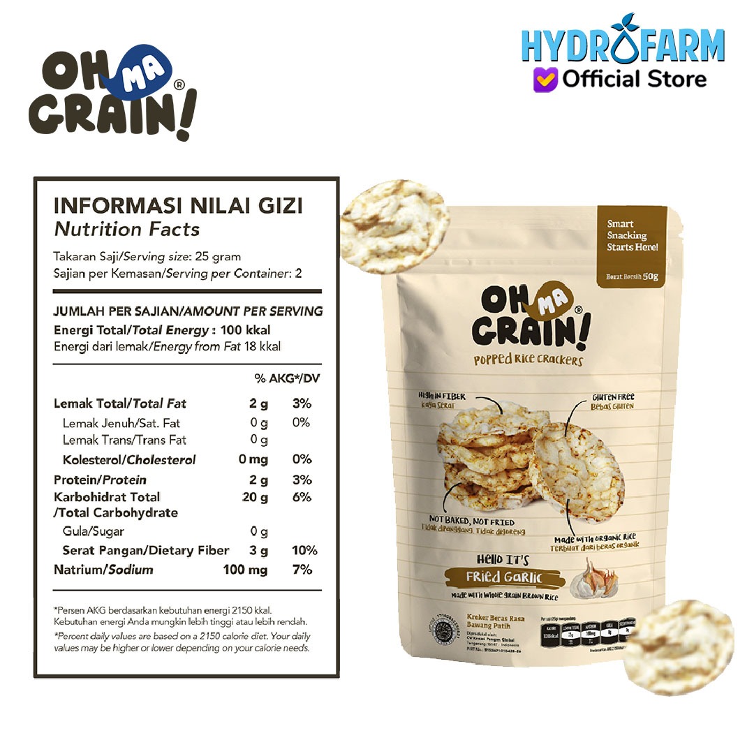 Popped Rice Crackers / Fried Garlic - Oh Ma Grain