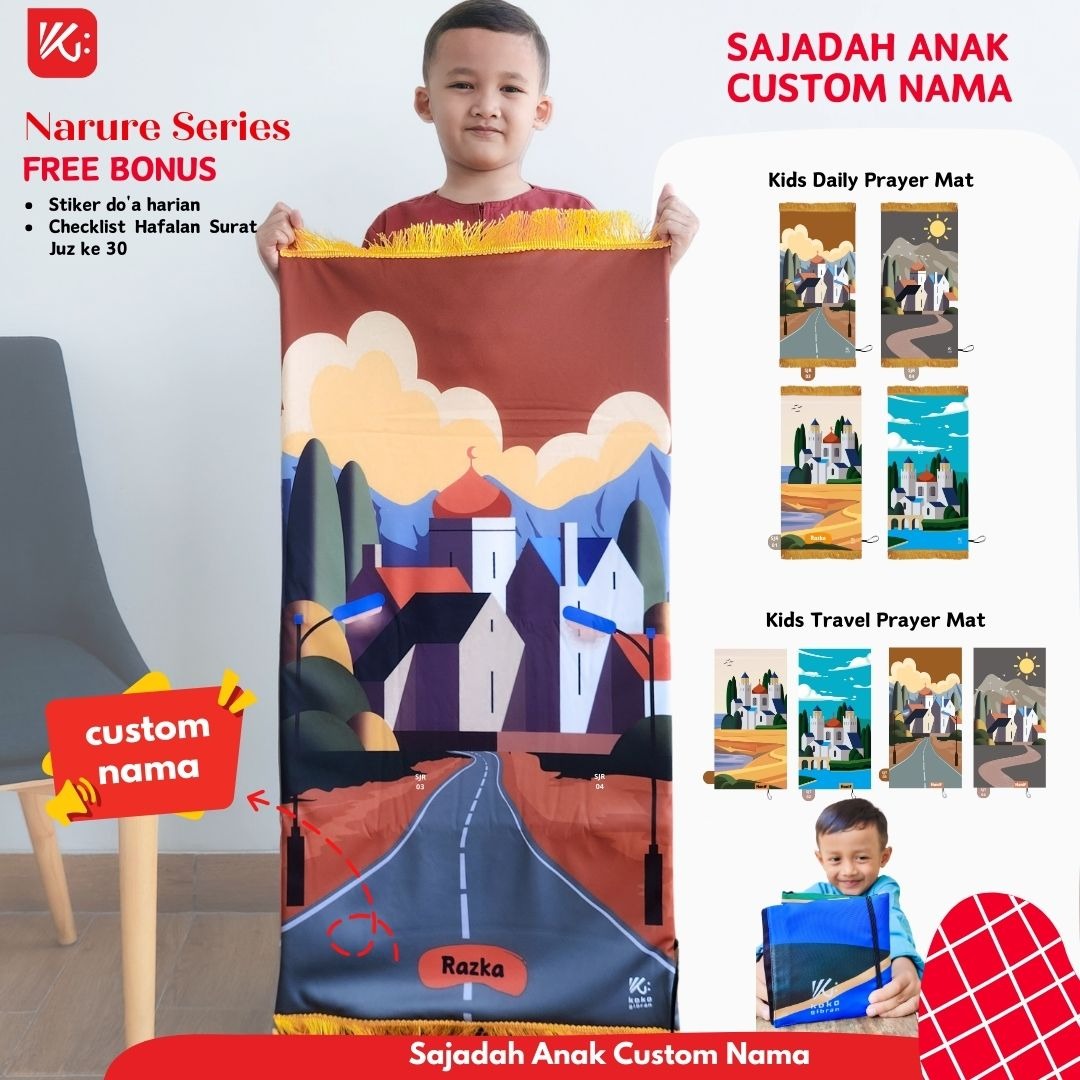 Sajadah Anak Custom Nama KokoGibran / Sajadah anak laki laki/ Perempuan / Sajadah Custom (Nature Series)