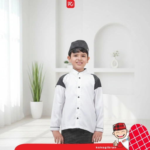 Baju Koko Anak KokoGibran / Baju Koko Anak Warna Putih / Baju Koko Anak / Baju Koko Premium / Koko Anak (KHALIF)